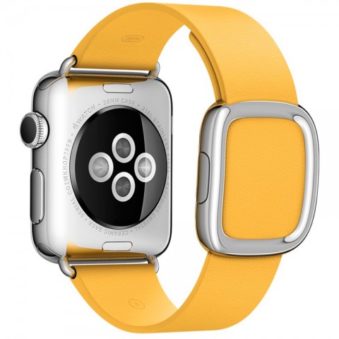 Ремешок кожаный с современной пряжкой 42/44мм для Apple Watch, размер М, желтый-1