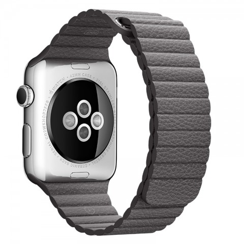 Ремешок кожаный с магнитной застежкой 42/44мм для Apple Watch, темно-серый-1