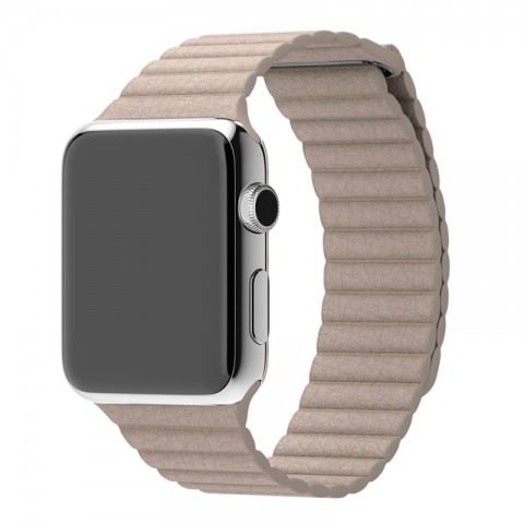 Ремешок кожаный с магнитной застежкой 42/44мм для Apple Watch, бежевый-1