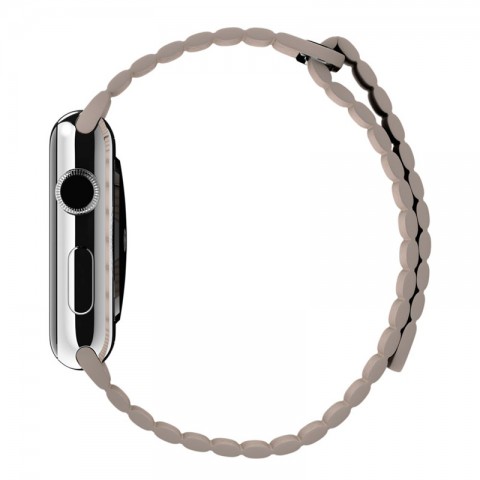 Ремешок кожаный с магнитной застежкой 42/44мм для Apple Watch, бежевый-2