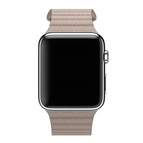 Ремешок кожаный с магнитной застежкой 42/44мм для Apple Watch, бежевый-3