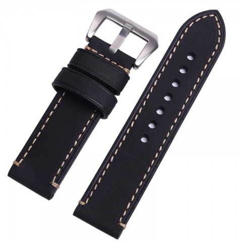 Ремешок кожаный с широкой пряжкой для Apple Watch 42/44мм, черный-3