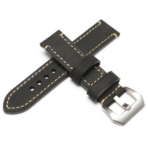 Ремешок кожаный с широкой пряжкой для Apple Watch 42/44мм, черный