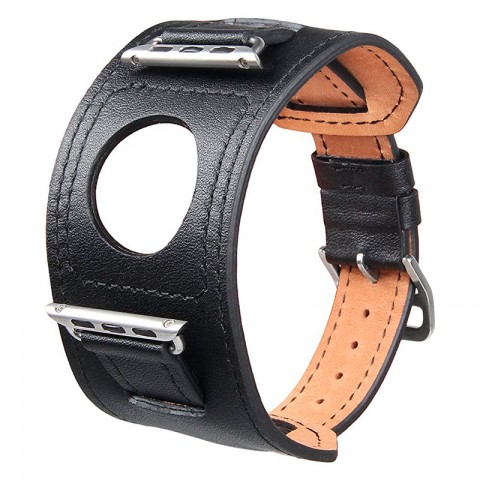 Ремешок кожаный широкий для Apple Watch 42/44мм, черный-1