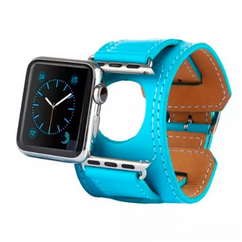Ремешок кожаный широкий для Apple Watch 42/44мм, голубой-1