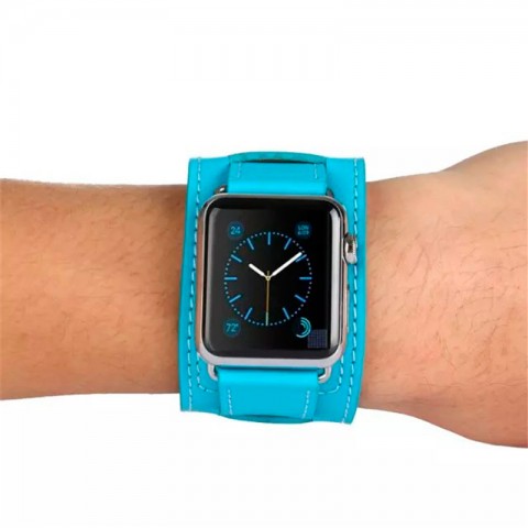 Ремешок кожаный широкий для Apple Watch 42/44мм, голубой-3