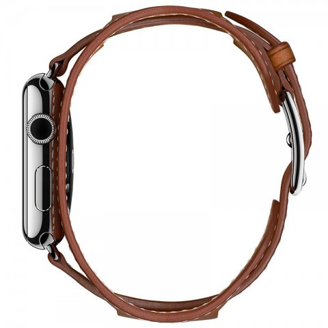 Ремешок кожаный широкий для Apple Watch 42/44мм, светло-коричневый-3