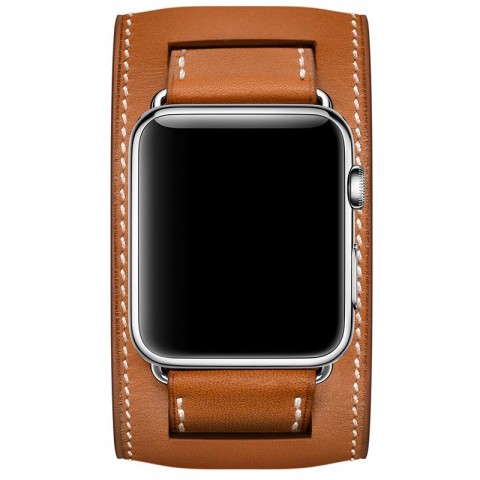 Ремешок кожаный широкий для Apple Watch 42/44мм, светло-коричневый-1