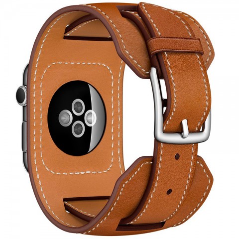 Ремешок кожаный широкий для Apple Watch 42/44мм, светло-коричневый-2