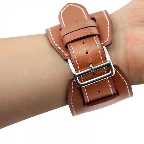 Ремешок кожаный широкий для Apple Watch 42/44мм, светло-коричневый-7