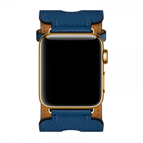 Ремешок кожаный с двойной пряжкой для Apple Watch 42/44мм, синий-1