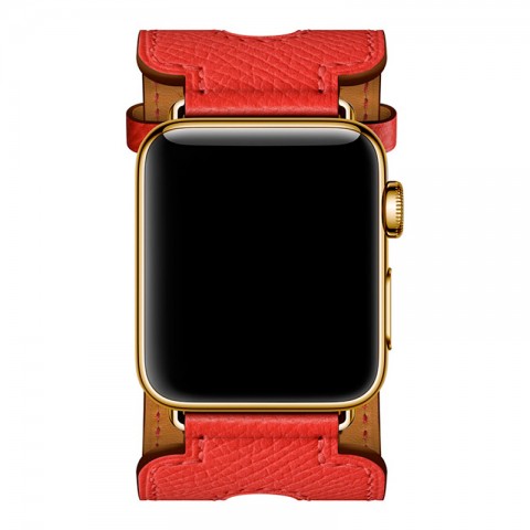 Ремешок кожаный с двойной пряжкой для Apple Watch 38/40мм, красный-4