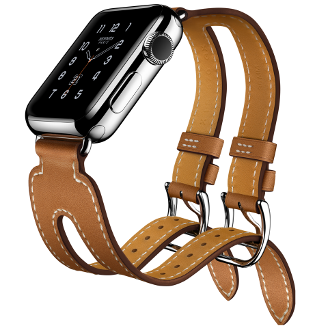 Ремешок кожаный с двойной пряжкой для Apple Watch 42/44мм, светло-коричневый