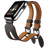 Ремешок кожаный с двойной пряжкой для Apple Watch 38/40мм, черный Ремешок кожаный с двойной пряжкой для Apple Watch 38/40мм, черный