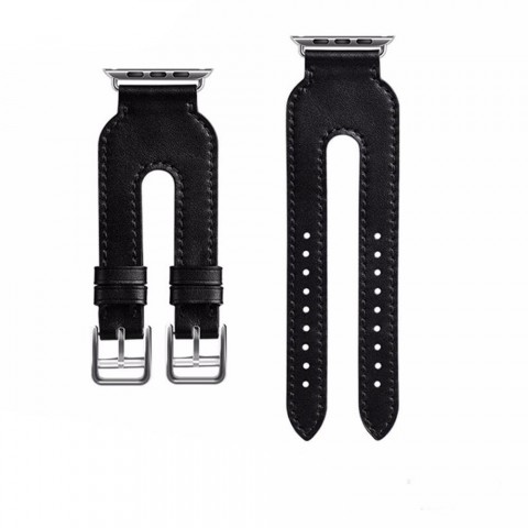 Ремешок кожаный с двойной пряжкой для Apple Watch 42/44мм, черный-2