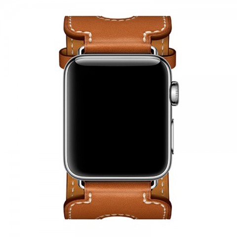 Ремешок кожаный с двойной пряжкой для Apple Watch 42/44мм, светло-коричневый-2