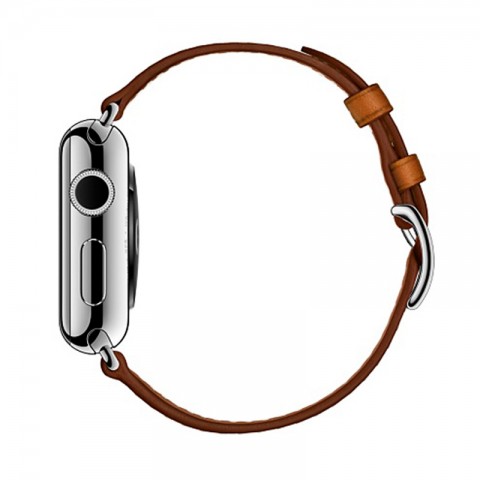 Ремешок кожаный с двойной пряжкой для Apple Watch 42/44мм, светло-коричневый-4