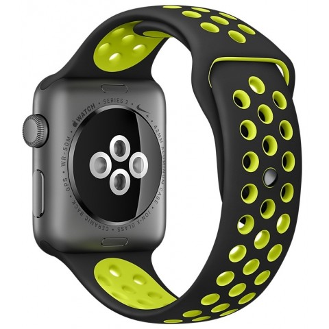 Спортивный ремешок Nike Style для Apple Watch 42/44mm черный/салатовый-2