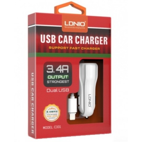Автомобильное зарядное LDNIO C331 3.4А Lightning-2