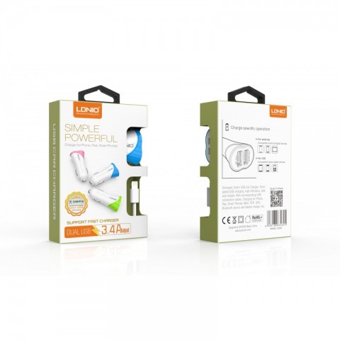 Автомобильное зарядное LDNIO C332 3.4А Lightning-2