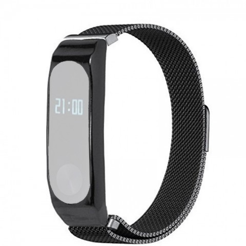 Браслет стальной сетчатый для Xiaomi Mi Band 2 (Черный)