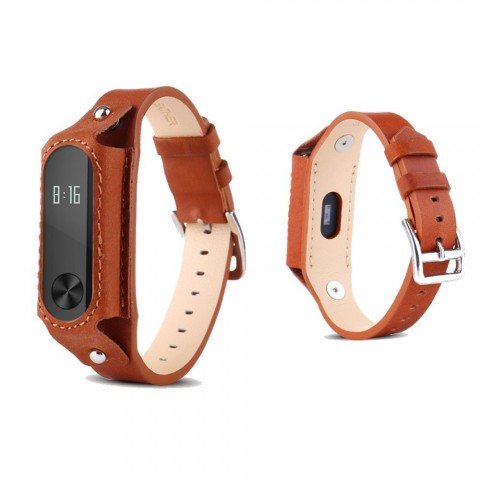 Ремешок кожаный для Xiaomi Mi Band 2 коричневый-3