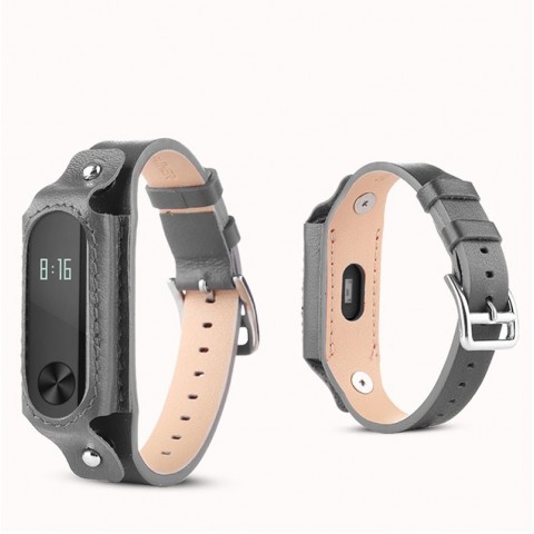 Ремешок кожаный для Xiaomi Mi Band 2 серый-1