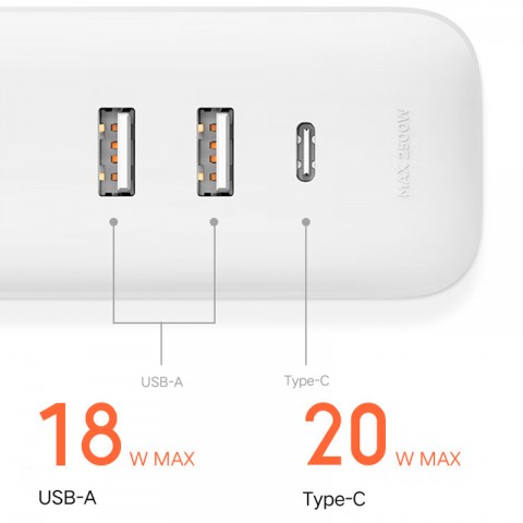 Удлинитель Xiaomi Mi Power Strip 20W 2A1C 1.8m (XMCXB05QMN)-1