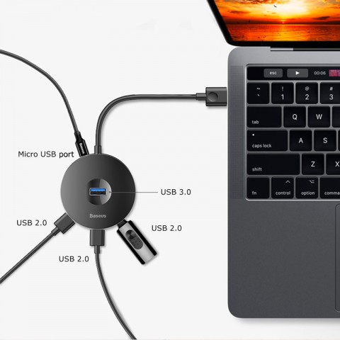 Концентратор USB Xiaomi Baseus HUB Round box, Black-1