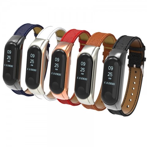 Ремешок кожаный для Xiaomi Mi Band 3, синий-4