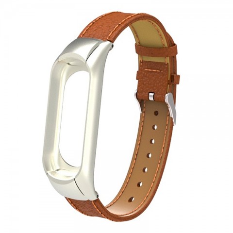 Ремешок кожаный для Xiaomi Mi Band 3, коричневый