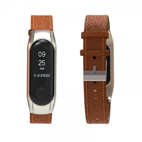Ремешок кожаный для Xiaomi Mi Band 3, коричневый-2