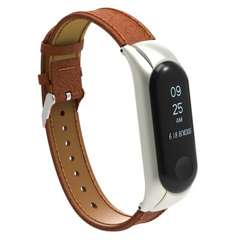 Ремешок кожаный для Xiaomi Mi Band 3, коричневый-1
