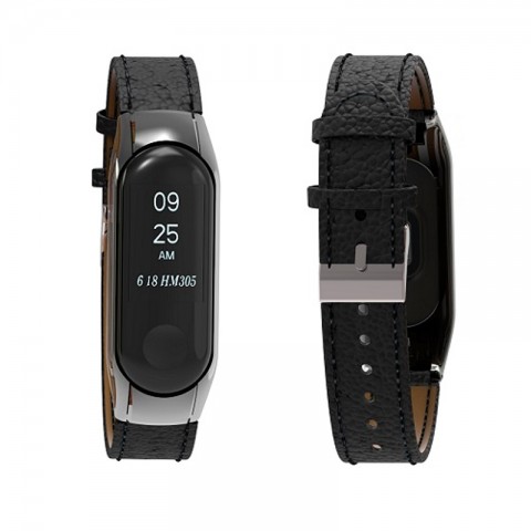 Ремешок кожаный для Xiaomi Mi Band 3, черный-2