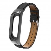 Ремешок кожаный для Xiaomi Mi Band 3, черный Ремешок кожаный для Xiaomi Mi Band 3, черный