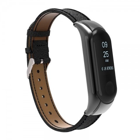 Ремешок кожаный для Xiaomi Mi Band 3, черный-1
