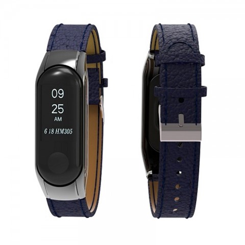 Ремешок кожаный для Xiaomi Mi Band 3, синий-2