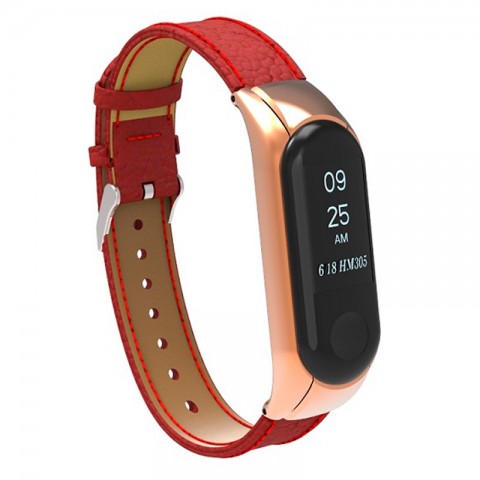 Ремешок кожаный для Xiaomi Mi Band 3, красный-1