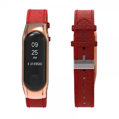 Ремешок кожаный для Xiaomi Mi Band 3, красный-2