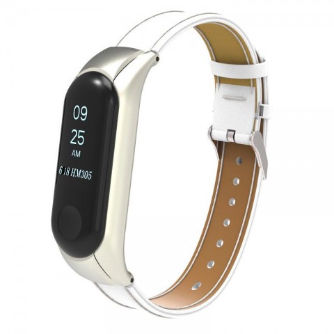 Ремешок кожаный для Xiaomi Mi Band 3, белый-1