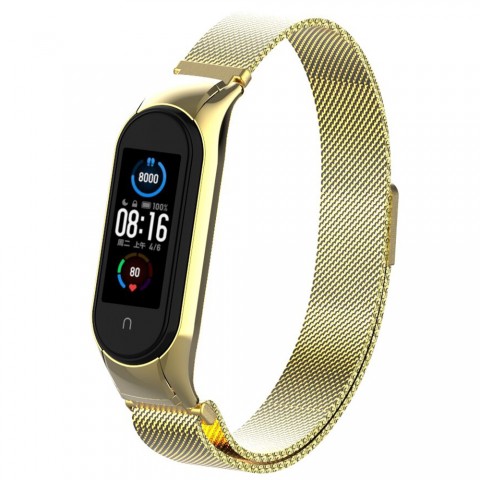 Браслет миланский сетчатый для Xiaomi Mi Band 5/6, золотистый-1