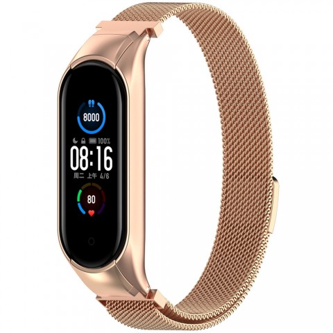 Браслет миланский сетчатый для Xiaomi Mi Band 5/6, розовое золото