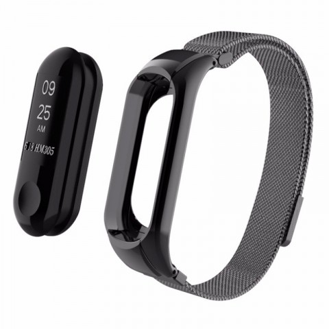 Браслет миланский сетчатый для Xiaomi Mi Band 3, черный-1