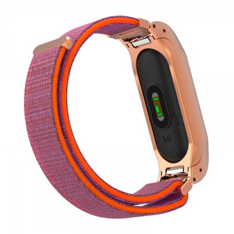 Браслет спортивный на липучке для Xiaomi Mi Band 2, "розовый неон"-1