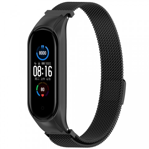 Браслет миланский сетчатый для Xiaomi Mi Band 5/6, черный