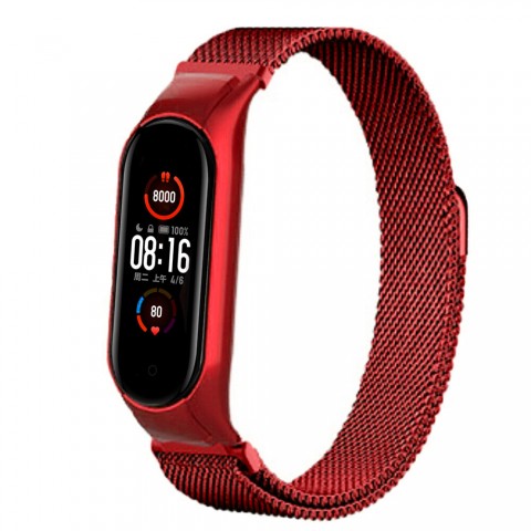 Браслет миланский сетчатый для Xiaomi Mi Band 5/6, красный-1