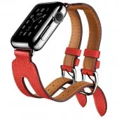 Ремешок кожаный с двойной пряжкой для Apple Watch 38/40мм, красный