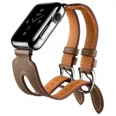Ремешок кожаный с двойной пряжкой для Apple Watch 38/40мм, серо-коричневый