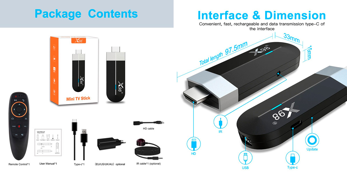 Комплектация ТВ-приставки TV-STICK X98 S500