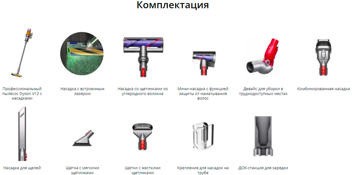 Комплектация пылесоса Dyson V12